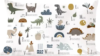 Produktbild von MuchoWow® Zierkissen Sofakissen Wohnzimmer Dekokissen 60x40 cm Kinderzimmer - Buchstaben - Dinosaurier - Jungen - Mädchen - Kinder - Kopfkissen - Polster mit Foto