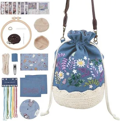 Image de Kit de couture pour sac en tissu bleu pour débutants