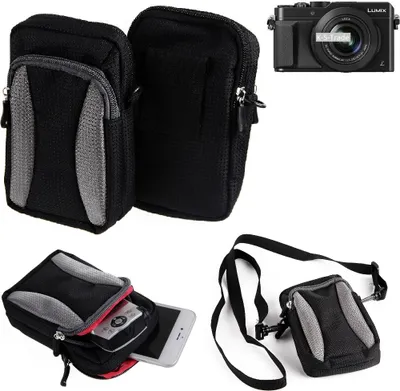 Produktbild von K-S-Trade Fototasche kompatibel mit Panasonic Lumix LX100 Gürtel-Tasche Holster Umhänge Tasche Kameratasche, schwarz-grau Brust-Beutel Brust-Tasche