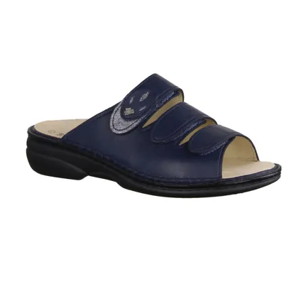 Produktbild von Finn Comfort Kos, Damenschuhe, bequeme Pantolette, Navy/Platin, Leder - Damenschuhe Pantolette / Zehentrenner, Blau, leder (florentin/maglia)