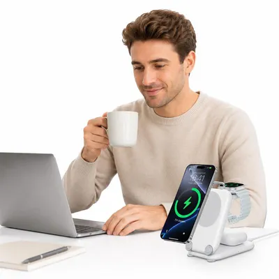 Produktbild von 3-in-1 Ladestation faltbar, N52-Magnete, 20W QC3.0, für iPhone 17/16/15/14/13/12, Watch, AirPods