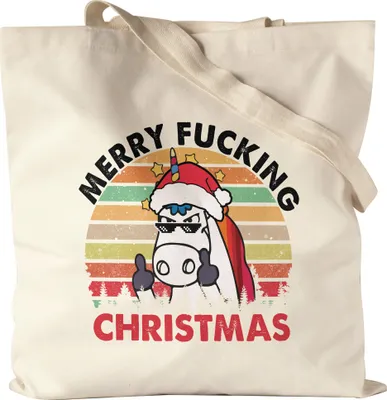 Produktbild von Merry Fucking Christmas Jutebeutel Stoffbeutel Geschenkidee Einhorn-Fans Unicorn Lustiges Geschenk Weihnachten