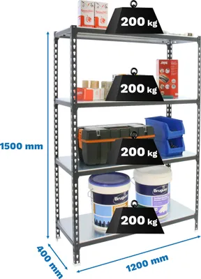Obrázek produktu pro Simonrack Schwerlastregal SIMONCLICK MEGAPLUS 4 8425437098680 anthrazit, silber 120,0 x 40,0 x 150,0 cm