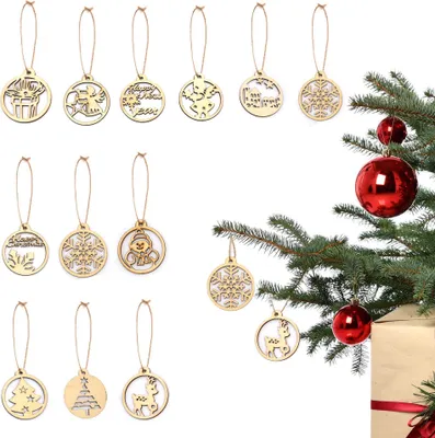 Produktbild von UNUS Weihnachtsanhängera natur 12er Set aus Holz, Christbaumschmuck