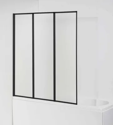 Produktbild von sanicomfort Badewannenaufsatz MALO 120x140 cm – 3-teilig Faltwand, Kunststoffglas Tropfendekor, Alu-Rahmen, Spritzschutz für Badewanne, beidseitig montierbar, schwarz