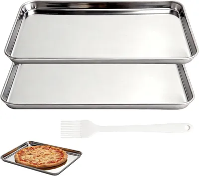 Obrázek produktu pro Nerezové plechy, 2 kusy, rozměry 26,5 x 20,5 x 1,2 cm, vhodné pro pečení a grilování