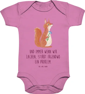 Produktbild von Mr. & Mrs. Panda Babystrampler Eichhörnchen Blume 12. - 18. Monat - Bubble Gum Pink - Geschenk, overall baby, Motivation Sprüche, Babybody kurzarm, Lustige, Strampler