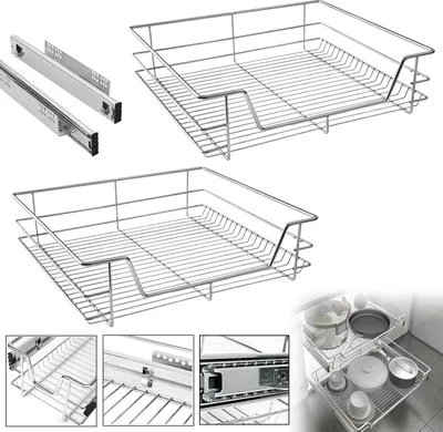 Produktbild von UISEBRT 2x Teleskopschublade – Passend für 57 cm Innenbreite / 60 cm Außenbreite Schrank – Ausziehbare Schublade für Küche & Schrankregal