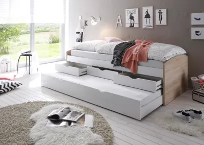 Produktbild von Kabinenbett Nasri 90x200 mit Bettkasten - Sonoma Eiche/Weiß