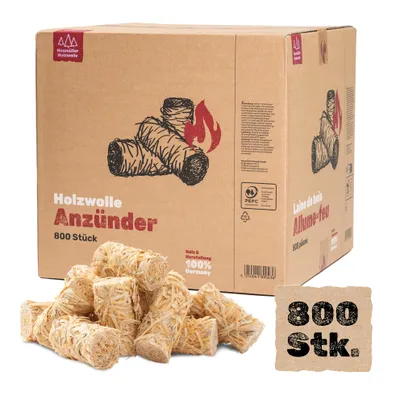 Produktbild von Heumüller Holzwolle Premium Holzwolle-Anzünder 10 kg (ca. 800 Stück) Ideal für Kamin, Grill & Feuerstellen | Lange Brenndauer & geruchsneutral