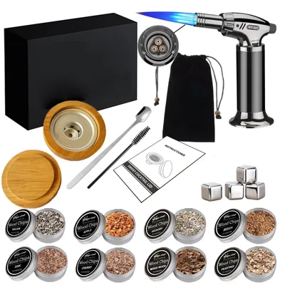 Cocktail-Räucherset mit Fackel, 8 Holzspäne, Zubehör