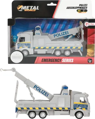 Produktbild von Toi-Toys 21745B - Metal World Spielzeugauto - Polizei Abschleppwagen mit Rückzugmotor Police Polizeiauto Polizist