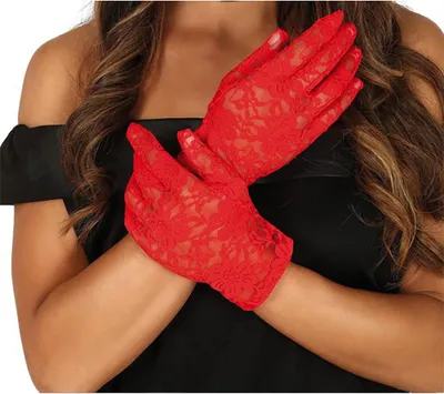 Immagine prodotto di Princess Royale guanti in pizzo viola da sera per carnevale eleganza accessori alla moda, colore: rosso