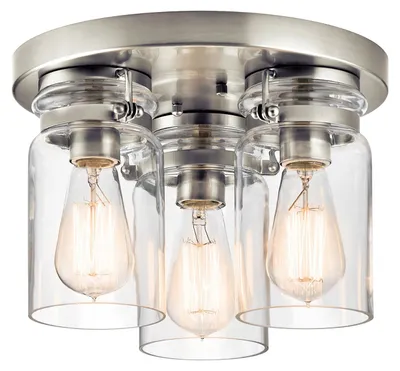Image de Plafonnier Elstead Brinley E27 à 3 lampes, nickel brossé