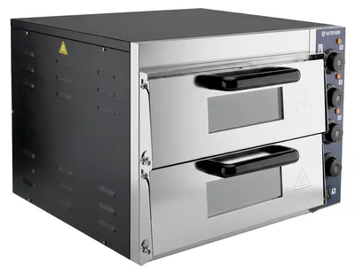 Produktbild von GastroHero Pizzaofen elektrisch 2 Kammern je 35 cm 350°C 230 V Edelstahl Pizza Ofen Gastro Imbiss Snackgerät kompakt, KI-generiertes Bild