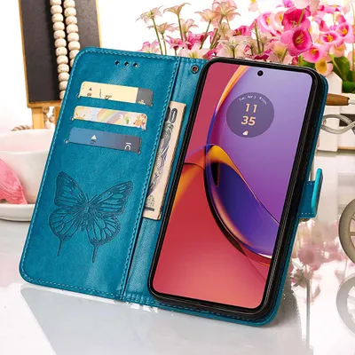 Obrázek produktu pro Kožené pouzdro pro Motorola Moto G84 Butterfly Embossing Flip Leather Case Card Holder Pouzdro na mobilní telefon se stojánkem Blue