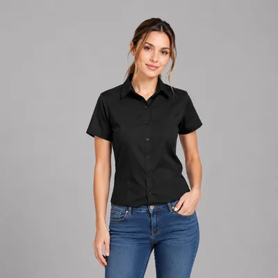 Produktbild von Damen Bluse halbarm schwarz, Gr. 44 : 44 : schwarz : 60% Baumwolle 40% Polyester