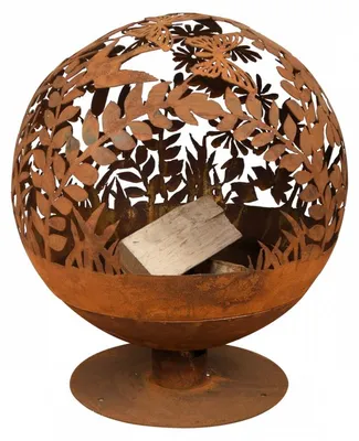 Image de Brasero rond avec fleurs - D 57 x H 66 cm - Effet rouille