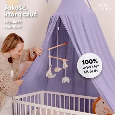Zdjęcie produktu dla Baldachim liliowy bez złotej aplikacji - nad łóżko do pokoju dziecięcego