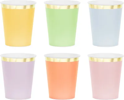 Image de Gobelet en carton 220ml avec bord doré Lot de 6 multicolores pastel / or