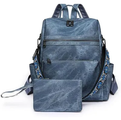 Productafbeelding van Damen rugzak, geschikt voor wandelen, waterdicht, lichtgewicht, diefstalbescherming, Polyurethanmateriaal, blauw, afmetingen 33x38x13 cm