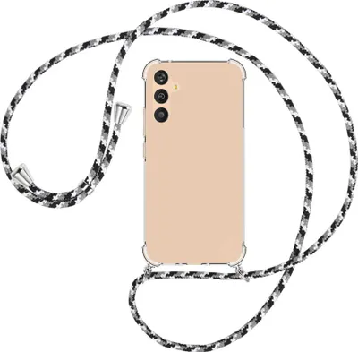 Produktbild von Handykette Backcover-Schutzhülle mit Band (Metall silberfarben) für Samsung Galaxy A34 5G - schwarz/grau/weiß