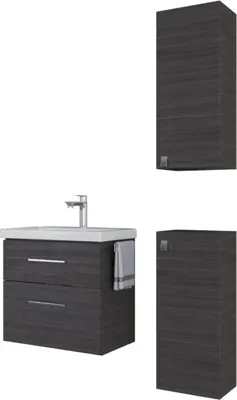 Produktbild von Planetmöbel Badmöbel-Set Waschtisch mit Unterschrank 63 cm & 2X Midischrank für Badezimmer, Gäste Bad & WC, Anthrazit