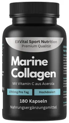 Produktbild von Marine Collagen Kapseln, 1700mg Meereskollagen pro Tag mit Vitamin C von EXVital