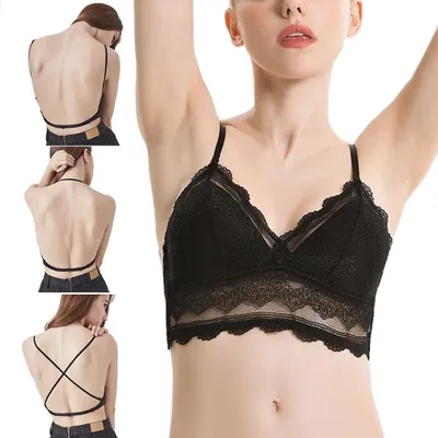 Produktbild von BWOOOWE Spitzen BH für Damen Push Up Spitze Ohne Bügel BH Bralette Lace Bhunterwäsche mit Spitzenrücken Leichter Komfort (Schwarze L)