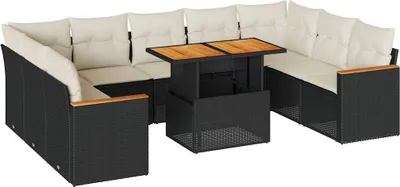 Produktbild von vidaXL 10-tlg. Garten-Sofagarnitur mit Kissen Schwarz Poly Rattan