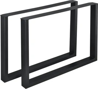 Two black metal table legs are shown against a white background.