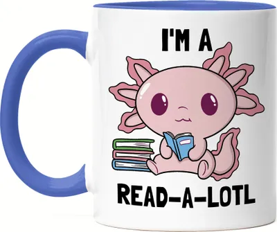 Produktbild von I am a read a lotl Tasse blau Bücherliebe Bücherwurm Würmchen süßes Motiv lesen macht Spaß Bücher