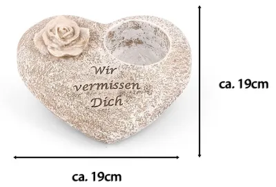 Produktbild von Novaliv Grabschmuck Herz Grau mit Rose Spruch Wir vermissen Dich Grabdeko Grabherz Wetterfest Grabdekoration Gedenkstein Teelichthalter Trauerstein