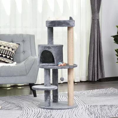 Obrázok produktu pre Pawhut PawHut škrabadlo 4-poschodový strom na šplhanie so sisalovými stĺpikmi luxusný plyš sivý D30-274