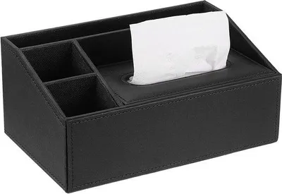 Obrázek produktu pro Držák na papírové ubrousky zPolyuretankůže s magnetickou patkou, obdélníkový držák na papírové ubrousky, do kanceláře, koupelny, ložnice a kuchyně (černý, 26,4 cm × 16,5 cm × 12 cm)