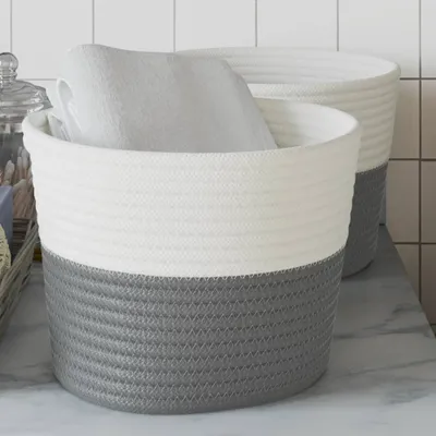 Image de 2025 Paniers de rangement modernes 2 pcs. Gris et blanc Ø24x18 cm Coton - Paniers,Design 6765926 1parcel