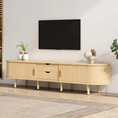 Produktbild von TV Schrank Eiche MDF Holzmaserung 175x40x42cm mit Stauraum 2 Schubladen 60-69 Zoll