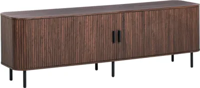 Produktbild von BELIANI TV-Möbel Dunkelbraun MDF-Platte mit 2 Schiebetüren Lamellen-Optik Kabeldurchführung Retro Wohnzimmer TV-Schrank für bis zu 54“ Fernseher