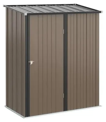 Obrázek produktu pro Skladiště na zahradní nářadí – kovová konstrukce pro nářadí – 161,5 x 94,5 x 196 cm – Voděodolná a odolná vůči povětrnostním vlivům – Zamykatelné dveře – Hnědá barva