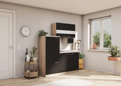 Produktbild von Küche Miniküche Single Eiche Schwarz Kühlschrank Luis 160 cm Respekta
