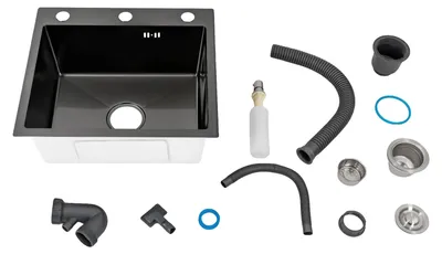 Immagine prodotto di Lavello da cucina, acciaio inossidabile resistente, installazione versatile, nero