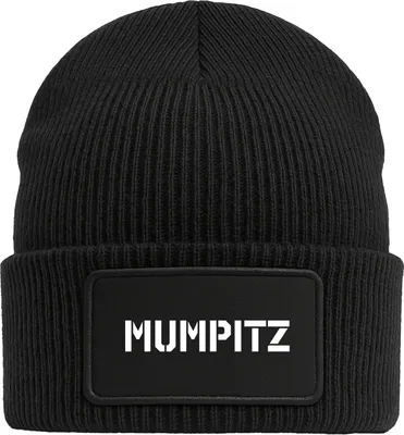 Produktbild von Huuraa Beanie Mumpitz Schriftzug Black doppellagige Polyacryl Mütze mit Patch Geschenkidee