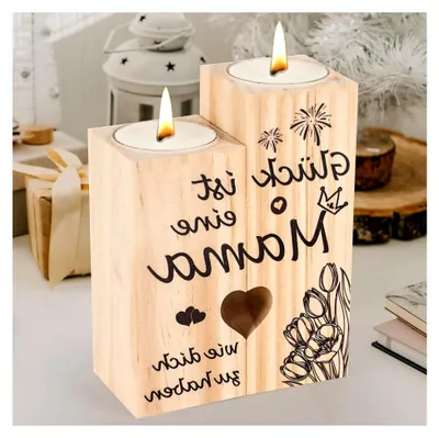 Produktbild von Kerzenständer aus Holz für Mama - Geschenk zum Geburtstag, Muttertag und Weihnachten