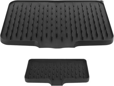 Productafbeelding van Famanu siliconen druppelmat - hittebestendig, antislip, 40 x 30 cm en 25 x 13 cm, zwart, 2 stuks