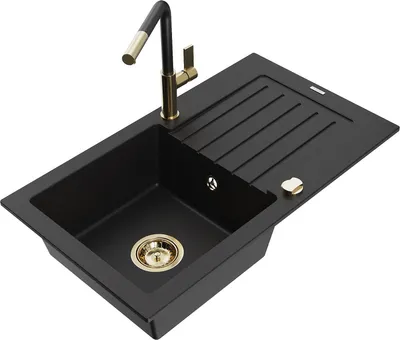 Produktbild von Mexen Pablo 1 Becken-Granitspüle mit Abtropffläche und Mischbatterie Flora, Schwarz - 6510-77-670401-57-G