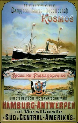Produktbild von Blechschild Hamburg Antwerpen Postdampfschiffahrt Dampfer Schiff Schild Nostalgieschild