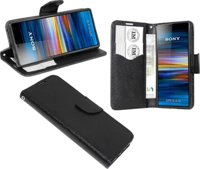 Produktbild von cofi1453® Buch Tasche "Fancy" kompatibel mit SONY XPERIA 10 Handy Hülle Etui Brieftasche Schutzhülle mit Standfunktion, Kartenfach Schwarz