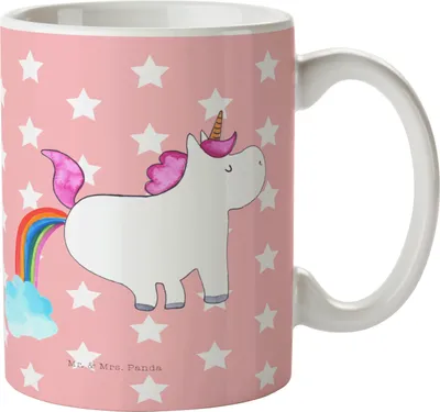 Produktbild von Mr. & Mrs. Panda Kaffeetasse Einhorn Pupsen - Rot Pastell - Geschenk, Keramiktasse, Lustig, Henkelpott, Freundin, Regenbogen, Glitzer, Tasse, Becher, Unicorn, Spaß