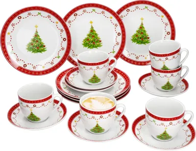 Obrázek produktu pro 18 ks kávový servis vánoční sen porcelán 6 osob šálky talíře