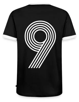 Produktbild von Spreadshirt Fußball Retro Rückennummer 9 Stürmer Männer Kontrast T-Shirt, M, Schwarz/Weiß